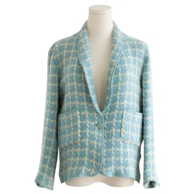 Pre-owned Chanel Vintage S/s 1996 Sky Blue Plaid 96p Tweed Jacket