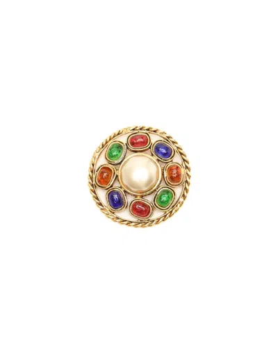 Pre-owned Chanel Vintage Stone Coco Mark Brooch In Multi