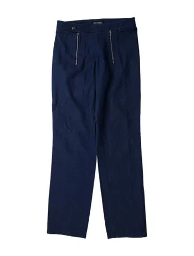 Pre-owned Chanel Vintage Straight Leg Pants In Blue