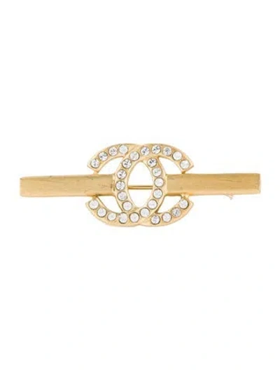 Pre-owned Chanel Vintage Strass Cc Bar Brooch In Transparent