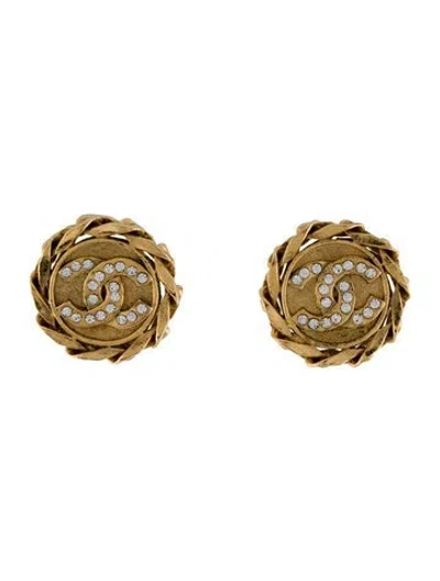 Pre-owned Chanel Vintage Strass Cc Clip-on Earrings In Multi