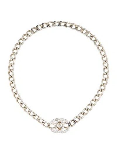 Pre-owned Chanel Vintage Strass Cc Turnlock Choker Necklace, 14" In Multi