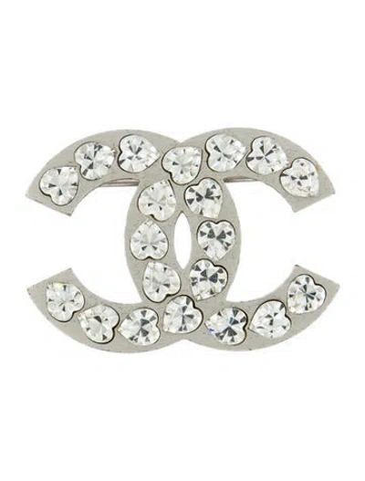 Pre-owned Chanel Vintage Strass Heart Cc Brooch In Multi