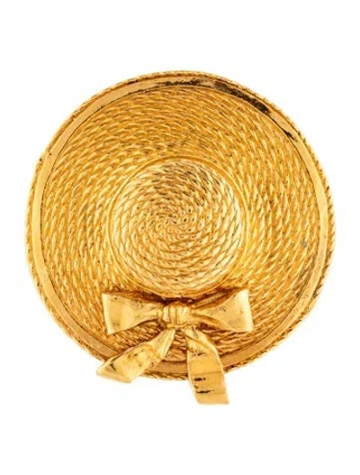 Pre-owned Chanel Vintage Straw Hat Brooch In Multicolor