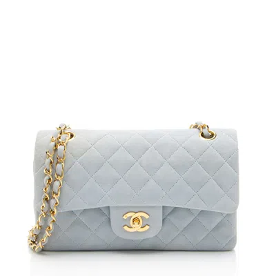 Pre-owned Chanel Vintage Suede Classic Small Double Flap Bag In Blue