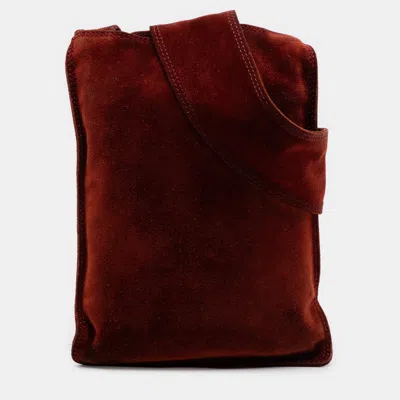 Pre-owned Chanel Vintage Suede Flat Strap Brown Suede Crossbody Bag In Red