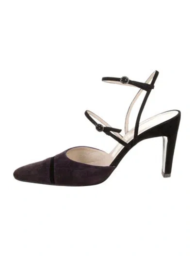 Pre-owned Chanel Vintage Suede Slingback Pumps In Purple