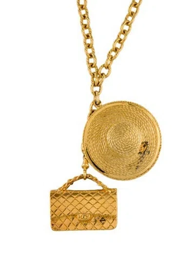 Pre-owned Chanel Vintage Sun Hat & Purse Pendant Necklace, 3.5" In Multi