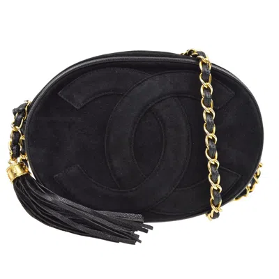 Pre-owned Chanel Vintage Tambourine Crossbody Bag Suede Black Suede Clutche & Pouche Bag ()