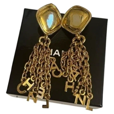 Pre-owned Chanel Vintage Tassel Letters & Chain Drop Earrings In Multiple