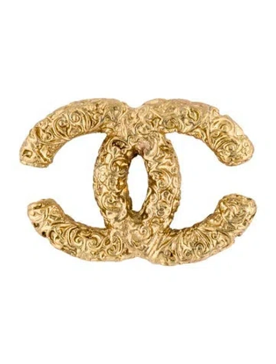 Pre-owned Chanel Vintage Textured Cc Brooch In Multi