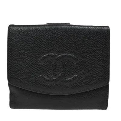 Pre-owned Chanel Vintage Timeless Bifold Wallet Caviar Calfskin Wallets Accessory () In Black