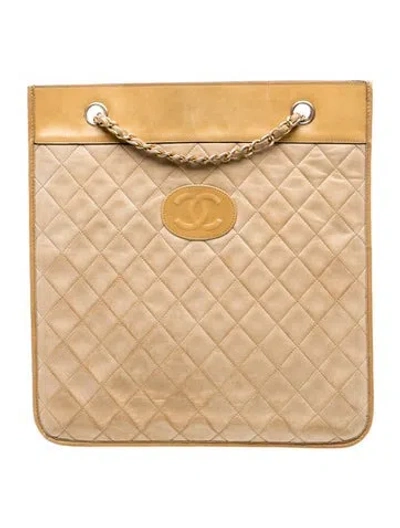 Pre-owned Chanel Vintage Timeless Cc Flat Tote In Neutrals