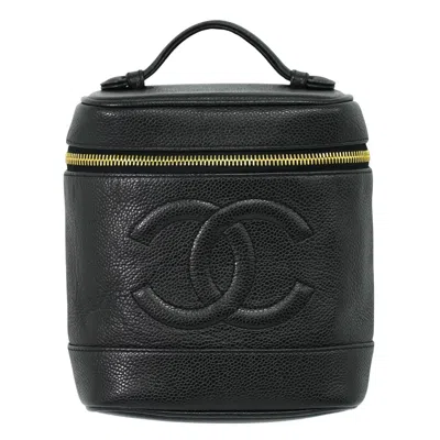Pre-owned Chanel Vintage Timeless Cosmetic Case Caviar Black Leather Bag ()