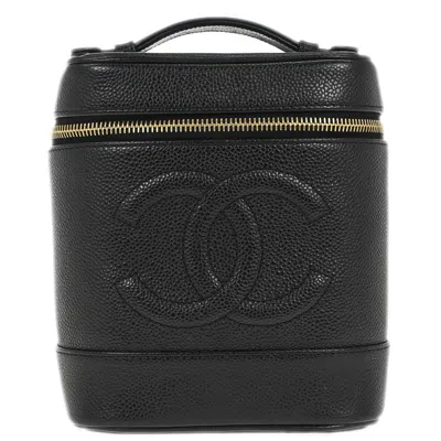 Pre-owned Chanel Vintage Timeless Cosmetic Case Caviar Black Leather Clutche & Pouche Bag ()