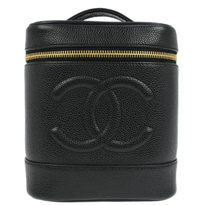 Pre-owned Chanel Vintage Timeless Cosmetic Case Caviar Black Leather Clutche & Pouche Bag ()