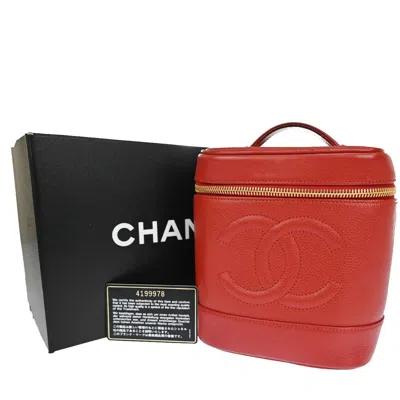 Pre-owned Chanel Vintage Timeless Cosmetic Case Caviar Red Leather Clutche & Pouche Bag ()