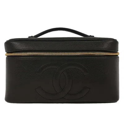 Pre-owned Chanel Vintage Timeless Cosmetic Case With Mirror Caviar Leather Clutche & Pouche Bag () In Black