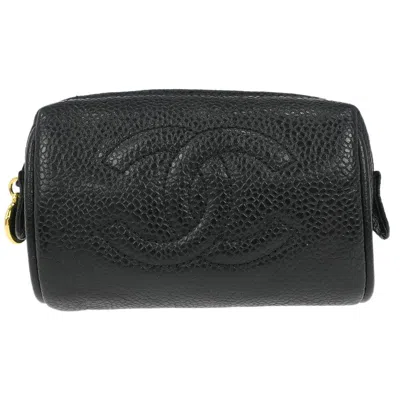 Pre-owned Chanel Vintage Timeless Toiletry Pouch Caviar Black Leather Clutche & Pouche Bag ()