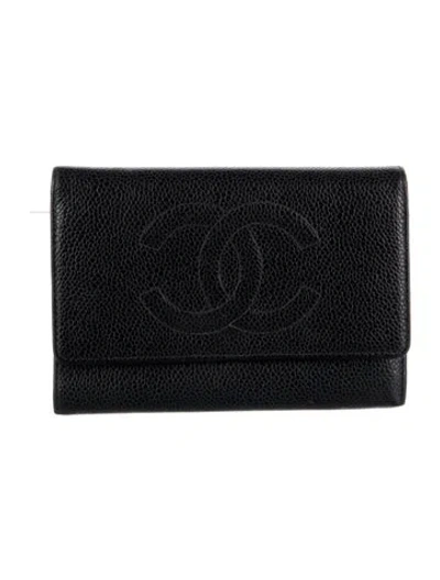 Pre-owned Chanel Vintage Timeless Trifold Wallet In Black