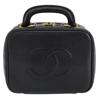 Pre-owned Chanel Vintage Timeless Zip Around Vanity Case Caviar Black Leather Clutche & Pouche Bag ()