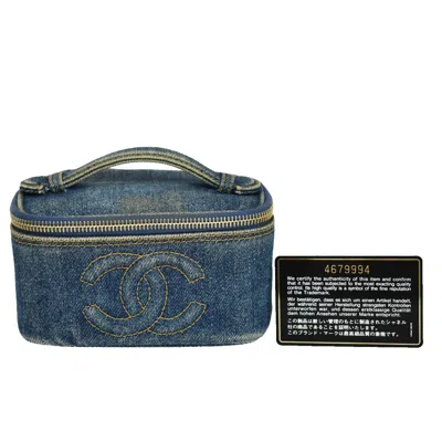 Pre-owned Chanel Vintage Timeless Zip Around Vanity Case Denim Blue Denim_jeans Handbag ()
