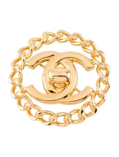 Pre-owned Chanel Vintage Turnlock Cc Brooch In Multi