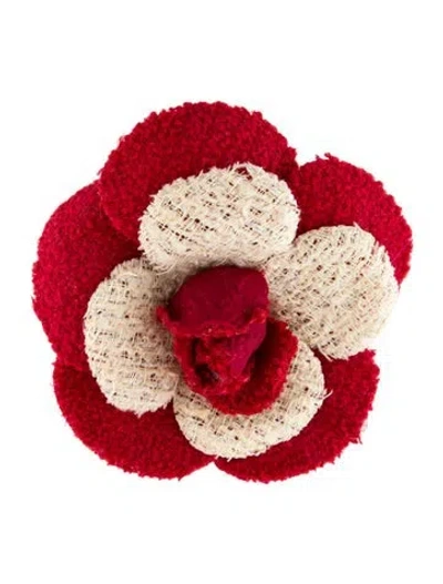 Pre-owned Chanel Vintage Tweed Camellia Brooch