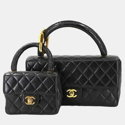 Pre-owned Chanel Vintage Twin Flap Set Black Leather Handbags