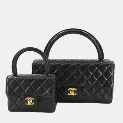 Pre-owned Chanel Vintage Twin Flap Set Black Leather Handbags
