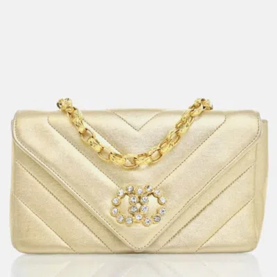 Pre-owned Chanel Vintage V Stitch Bijoux Bag In Gold