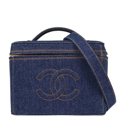 Pre-owned Chanel Vintage Vanity Case Printed Denim Blue Denim_jeans Clutche & Pouche Bag ()