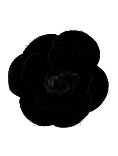 Pre-owned Chanel Vintage Velvet Camellia Brooch In Black