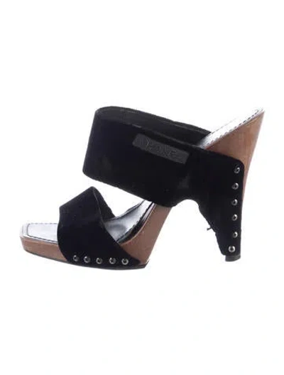 Pre-owned Chanel Vintage Velvet Mules In Black