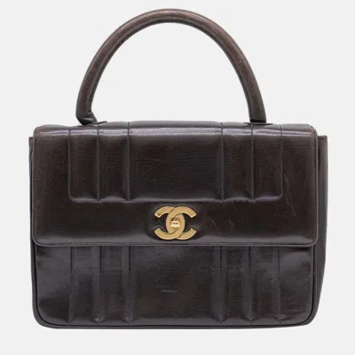 Pre-owned Chanel Vintage Vertical Black/brown Lambskin Tote Ghw