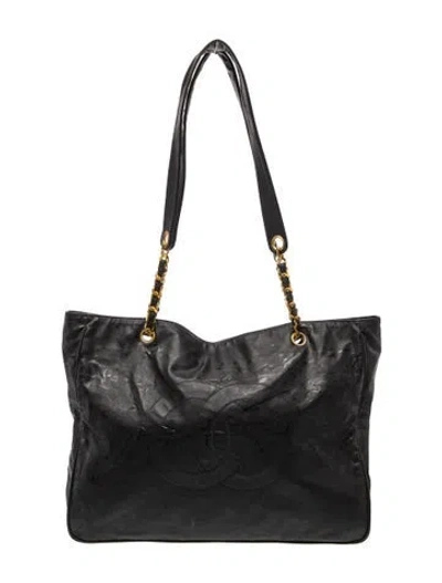 Pre-owned Chanel Vintage Vinyl Cc Tote In Black