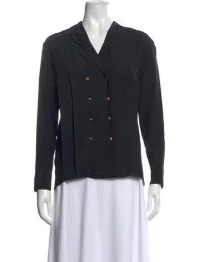 Pre-owned Chanel Vintage V-neck Blouse In Black
