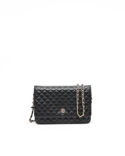 Pre-owned Chanel Vintage Wallet On Chain Bag In Black
