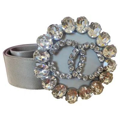 Pre-owned Chanel Vintage Women's Silver Rhinestone Cc Logo Belt, Size 70, Italy In Gray