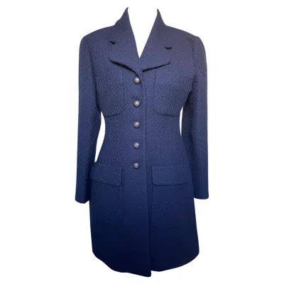 Pre-owned Chanel Vintage Women's Tweed Coat With Silk Lining, Size 40 Fr, Italy In Purple