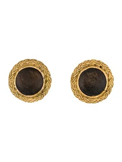 Pre-owned Chanel Vintage Wood Clip-on Earrings In Multi
