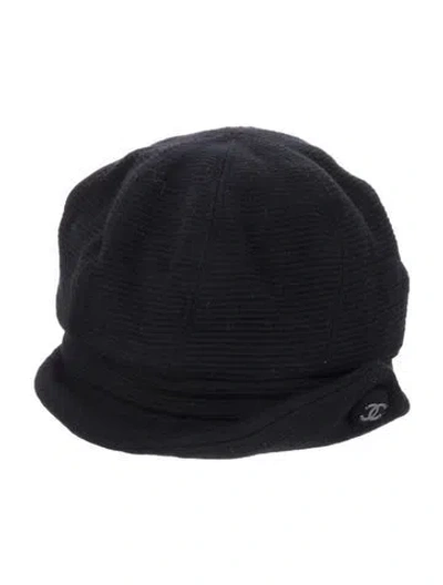 Pre-owned Chanel Vintage Wool Newsboy Cap In Black