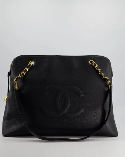 Pre-owned Chanel Vintage Xl Coco Mark Shoulder Bag In Caviar Leather With 24k Gold Hardware In Black