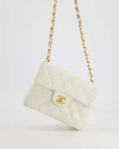 Pre-owned Chanel Vintagecaviar Mini Square Flap Bag With 24k Gold Hardware In White