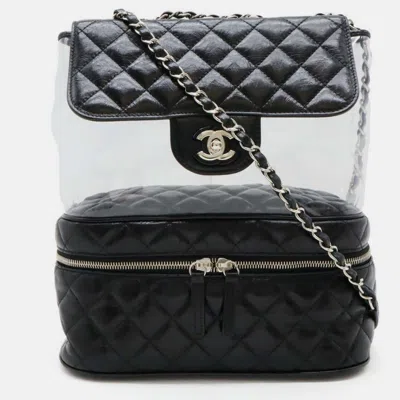 Pre-owned Chanel Vinyl Black Leather Matelasse Coco Mark Chain Shoulder Bag