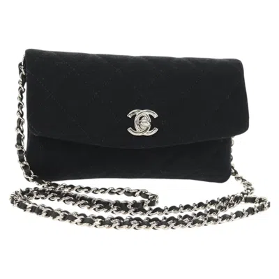 Pre-owned Chanel Vip Chain Crossbody Quilted Jersey Cotton Shoulder Bag Bag () In Black