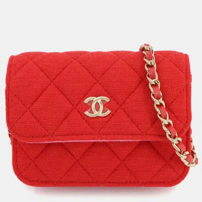 Pre-owned Chanel Vip Red Mini Quilted Jersey Fabric Bag