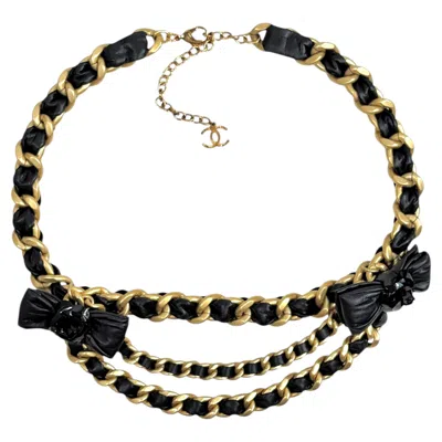 Pre-owned Chanel Virginie Viard Métiers D'art Prefall 2020 Chain Bow Belt Leather In Black