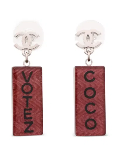 Pre-owned Chanel Votez Cc Drop Earrings In Silver