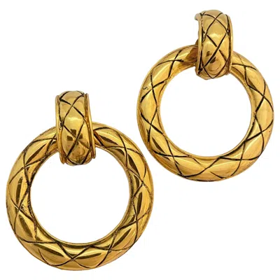 Pre-owned Chanel Vtg  Made In France 24k Gold Plated Quilted Door Knocker Clip On Earrings In Multi